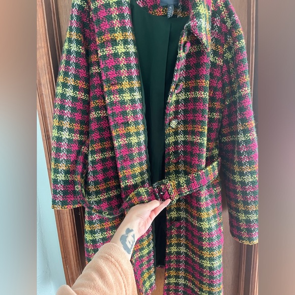 ModCloth Green and Pink Plaid Car Coat-XL - Picture 4 of 6